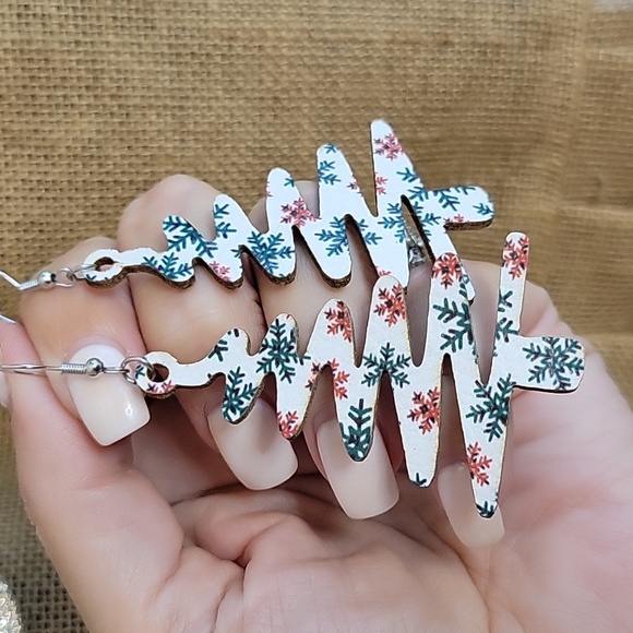 🔥LAST PAIR🔥 Holiday Tree Vegan Leather Drop Earrings - Picture 4 of 7